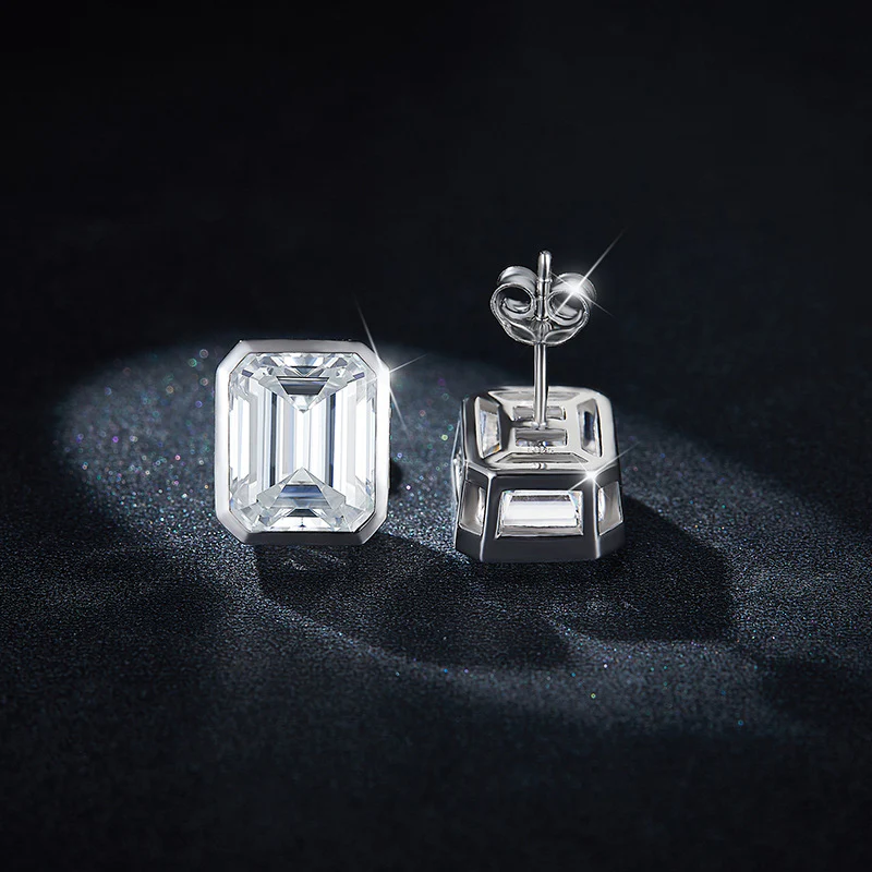4CT EMERALD CUT MOISSANITE DIAMOND STUD EARRINGS IN STERLING SILVER - Image 5
