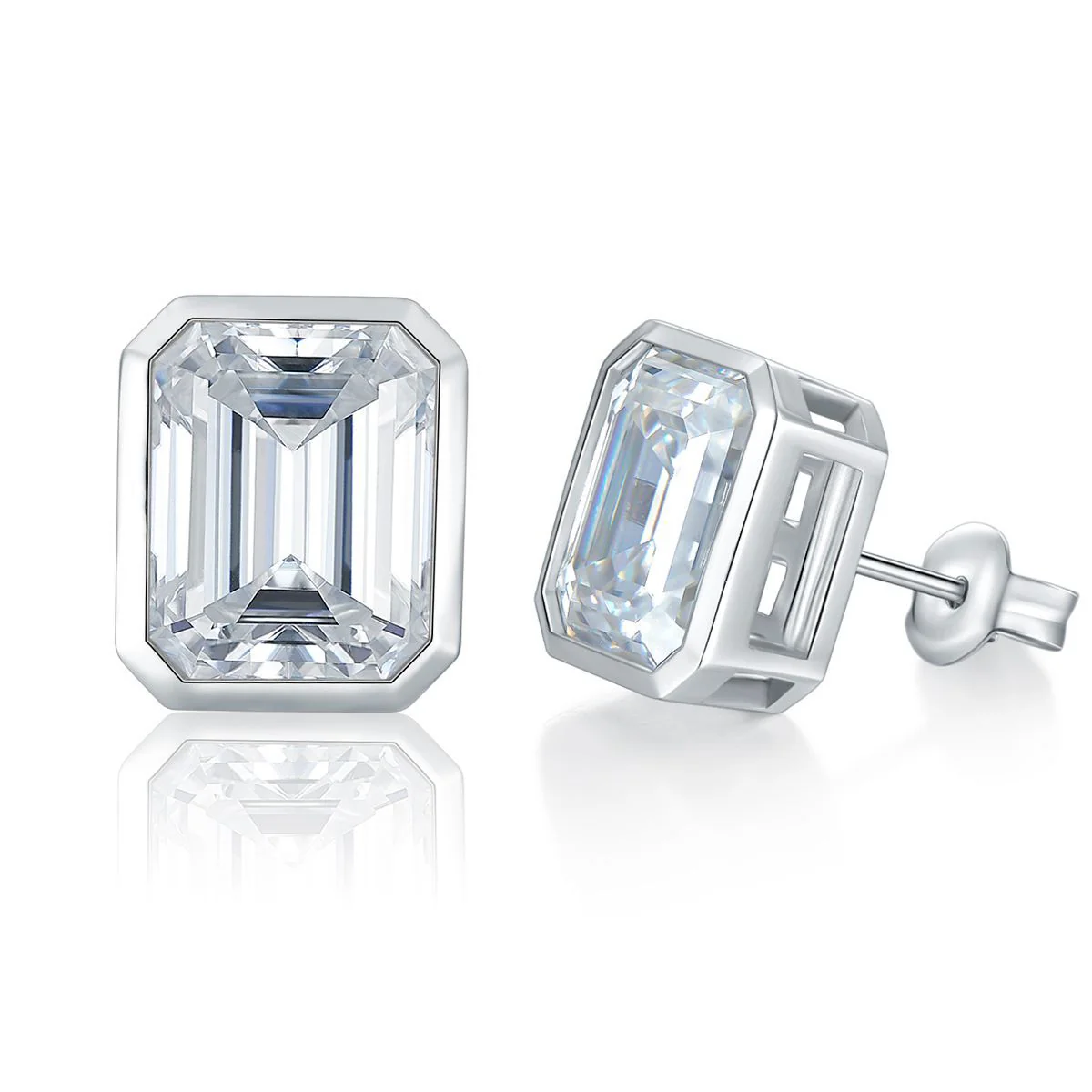 4CT EMERALD CUT MOISSANITE DIAMOND STUD EARRINGS IN STERLING SILVER - Image 6