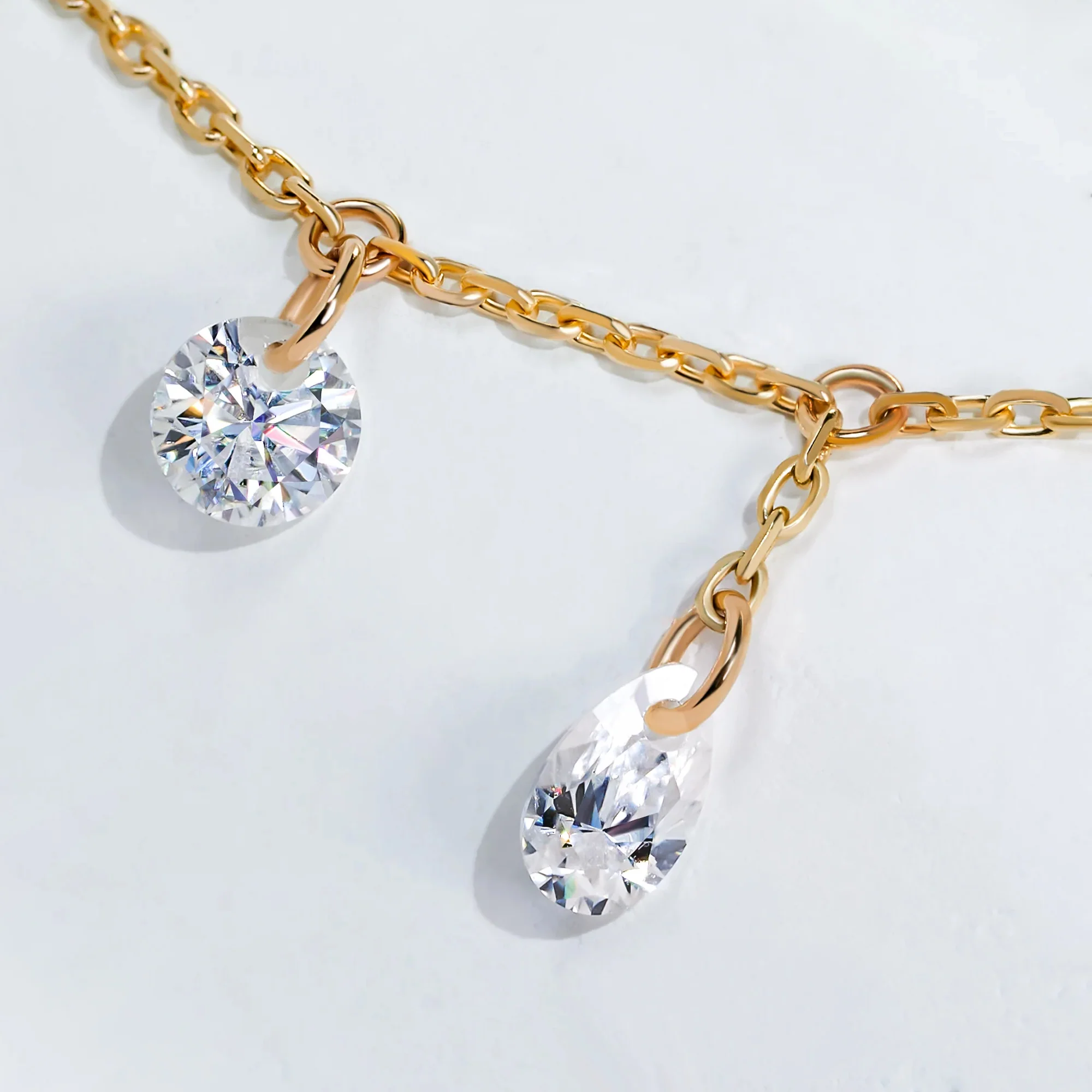 4CT MOISSANITE ROUND & PEAR CUT NECKLACE IN SOLID GOLD - Image 4
