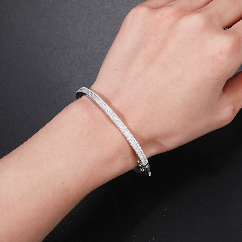 4MM MOISSANITE DIAMOND BANGLE BRACELET IN STERLING SILVER - Image 2