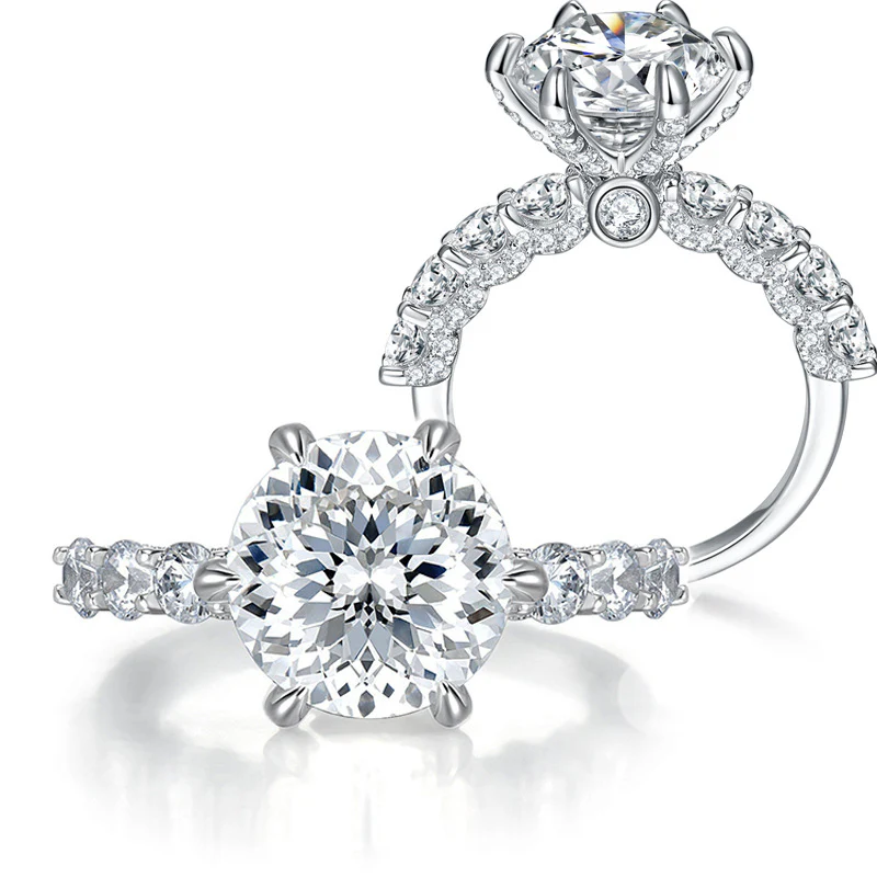5CT ROUND BRILLIANT CUT MOISSANITE DIAMOND RING IN STERLING SILVER - Image 4