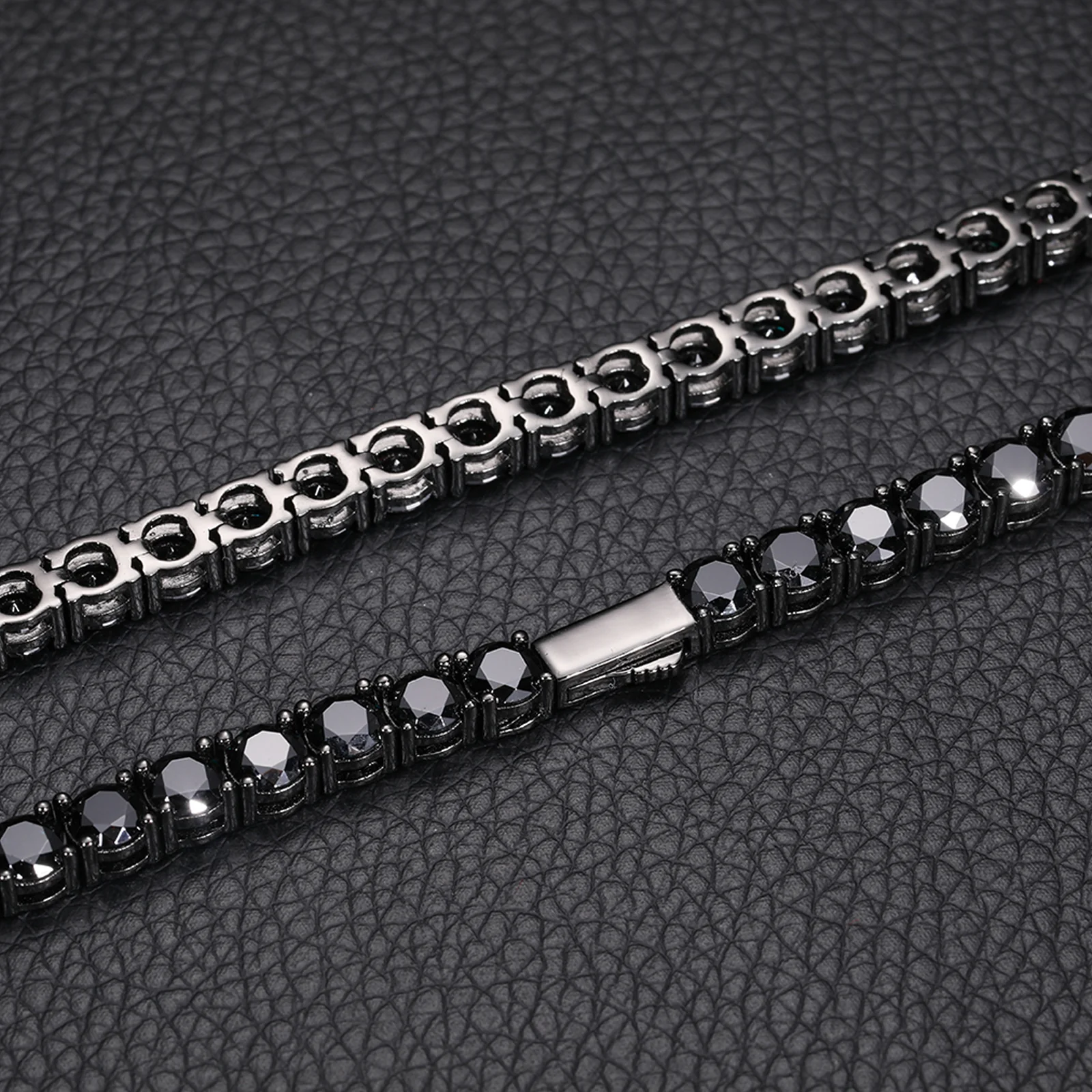 5MM BLACK MOISSANITE TENNIS CHAIN NECKLACE OR BRACELET IN STERLING SILVER - Image 2