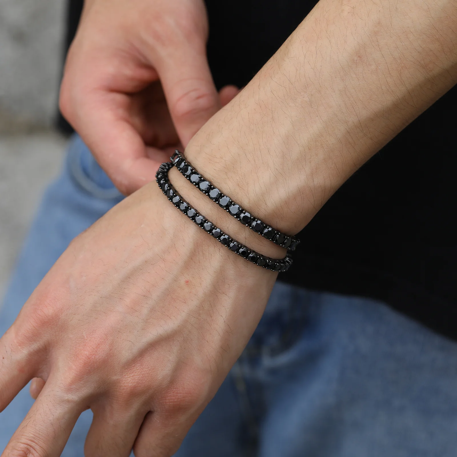 5MM BLACK MOISSANITE TENNIS CHAIN NECKLACE OR BRACELET IN STERLING SILVER - Image 4