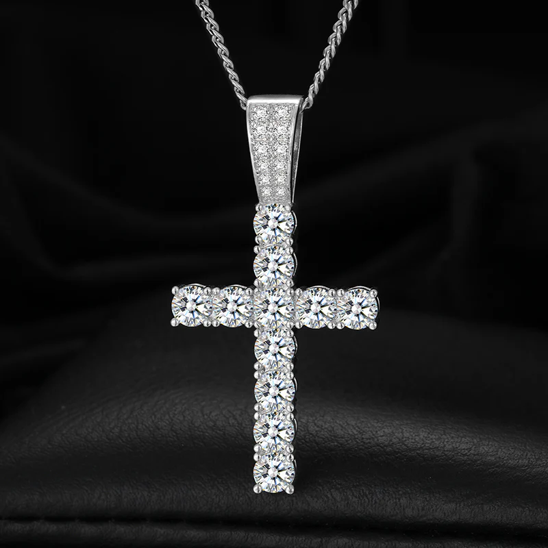 5MM MOISSANITE DIAMOND CROSS PENDANT NECKLACE IN STERLING SILVER - Image 3