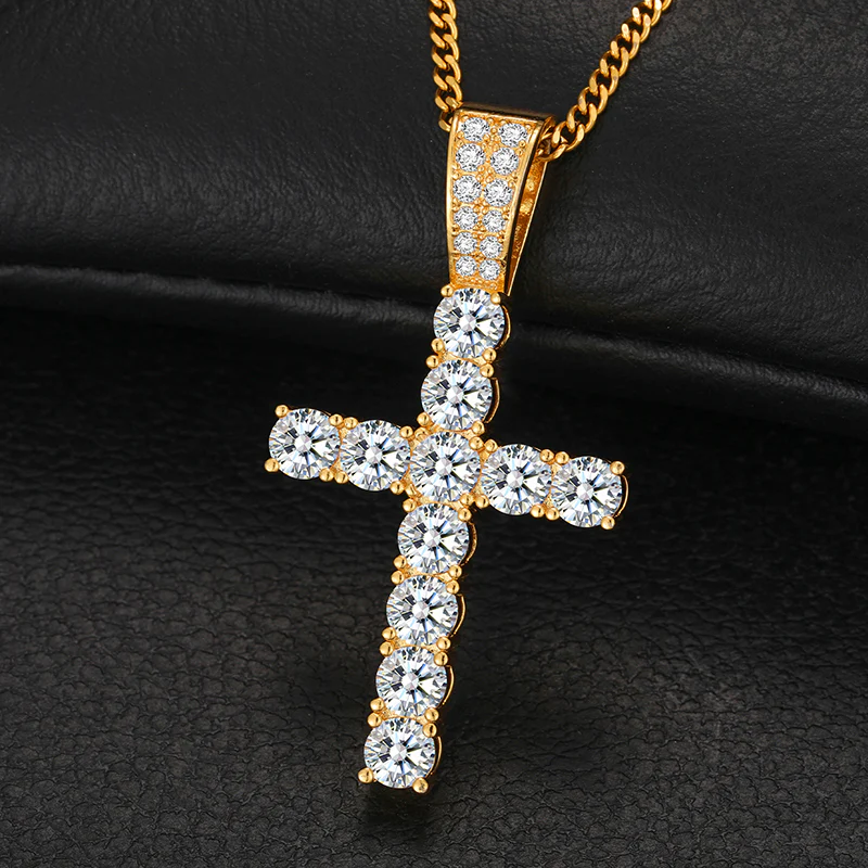 5MM MOISSANITE DIAMOND CROSS PENDANT NECKLACE IN STERLING SILVER - Image 4