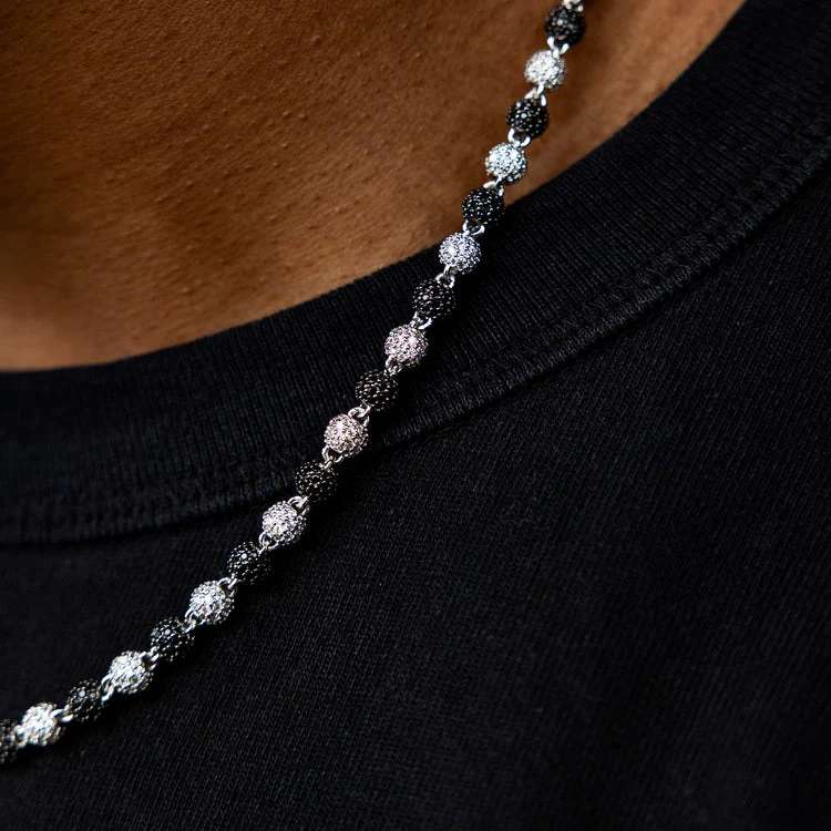 5MM MOISSANITE TWO-TONE BALL LINK CHAIN BRACELET OR NECKLACE IN STERLING SILVER - Image 3