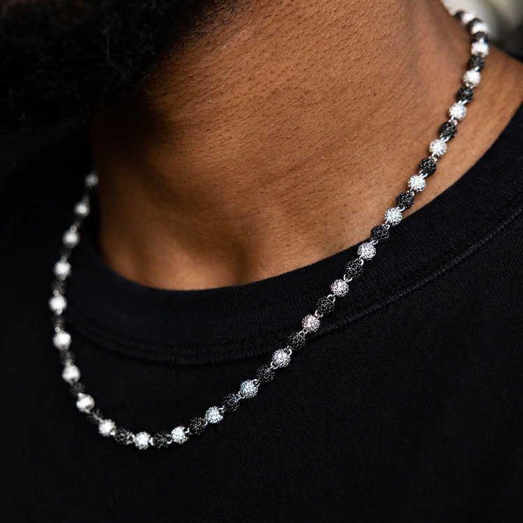 5MM MOISSANITE TWO-TONE BALL LINK CHAIN BRACELET OR NECKLACE IN STERLING SILVER - Image 4