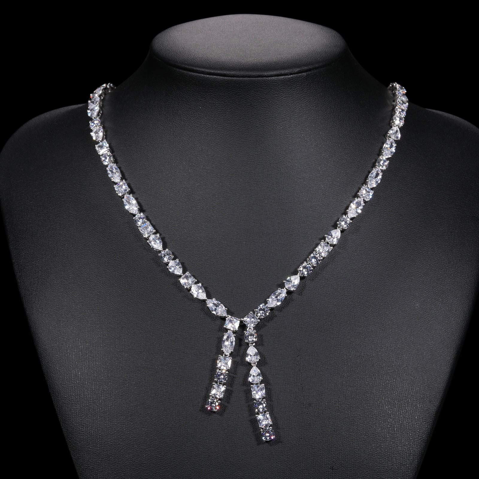 5MM PEAR MARQUISE CUT MOISSANITE DROP TENNIS CHAIN NECKLACE/BRACELET IN STERLING SILVER - Image 2