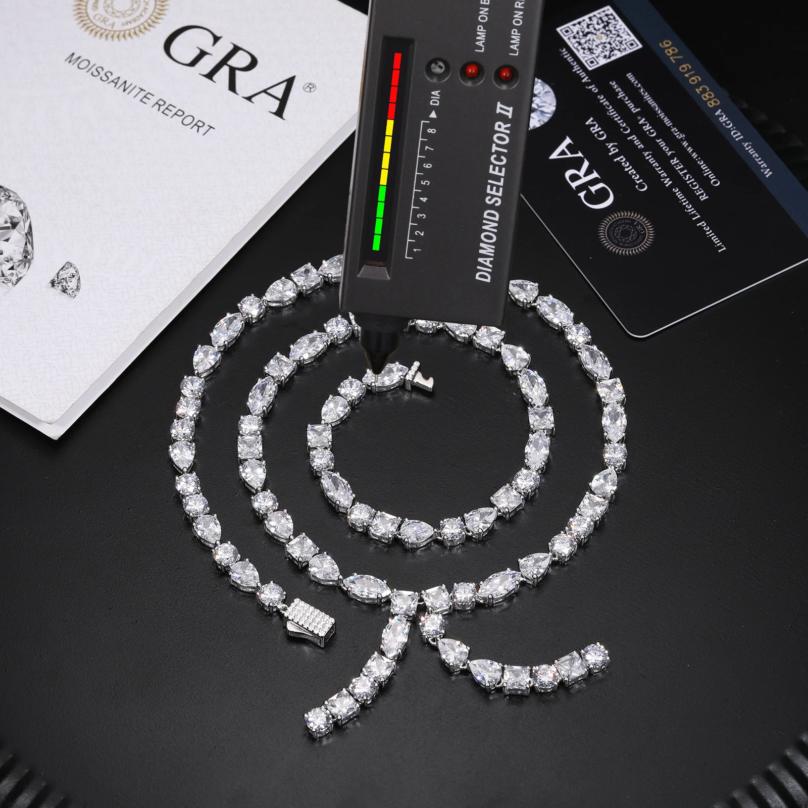 5MM PEAR MARQUISE CUT MOISSANITE DROP TENNIS CHAIN NECKLACE/BRACELET IN STERLING SILVER - Image 6