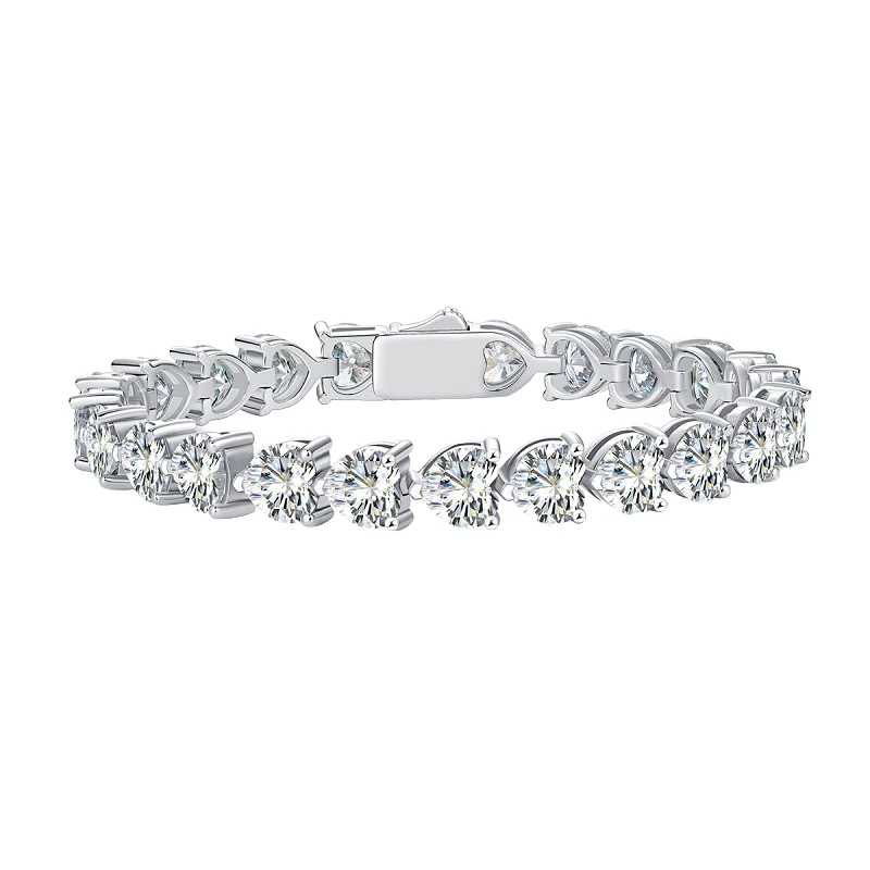 6.5MM HEART CUT MOISSANITE DIAMOND BRACELET IN STERLING SILVER - Image 2