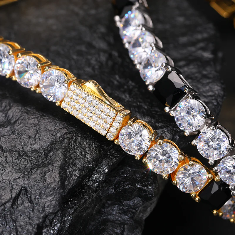 6MM BLACK CZ MOISSANITE TENNIS CHAIN BRACELET IN STERLING SILVER - Image 2