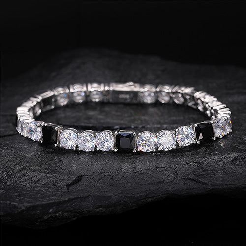 6MM BLACK CZ MOISSANITE TENNIS CHAIN BRACELET IN STERLING SILVER - Image 3