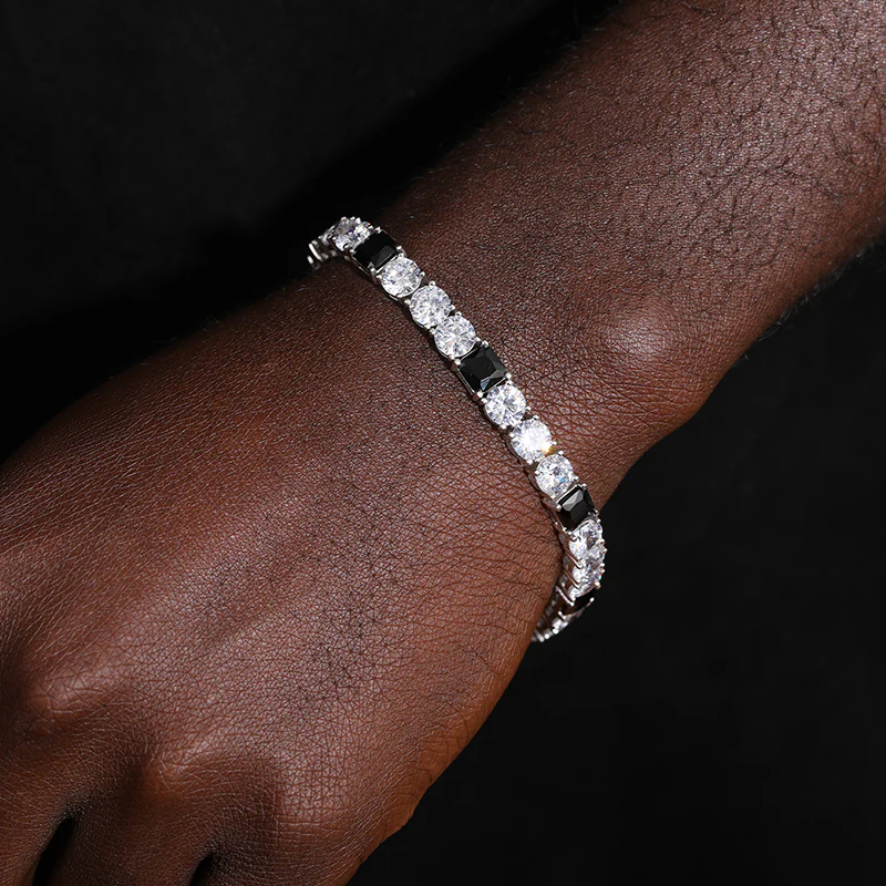 6MM BLACK CZ MOISSANITE TENNIS CHAIN BRACELET IN STERLING SILVER - Image 4