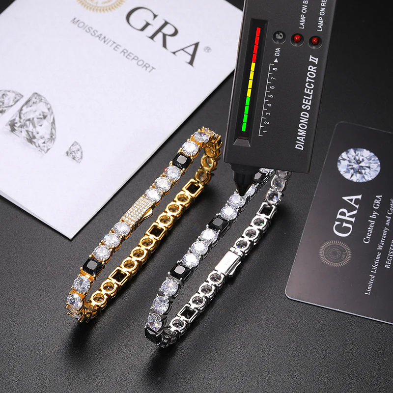 6MM BLACK CZ MOISSANITE TENNIS CHAIN BRACELET IN STERLING SILVER - Image 5