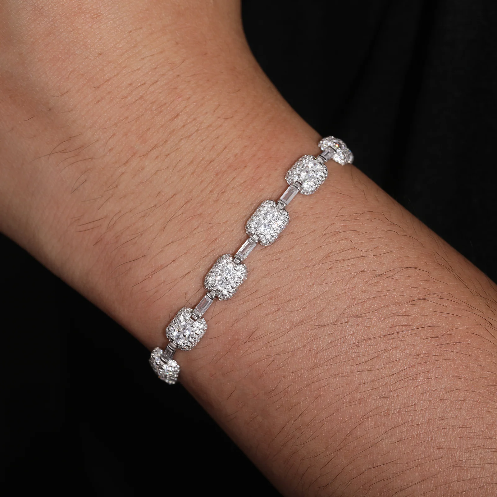 7MM BAGUETTE MOISSANITE MICRO PAVED TENNIS CHAIN BRACELET IN STERLING SILVER - Image 2