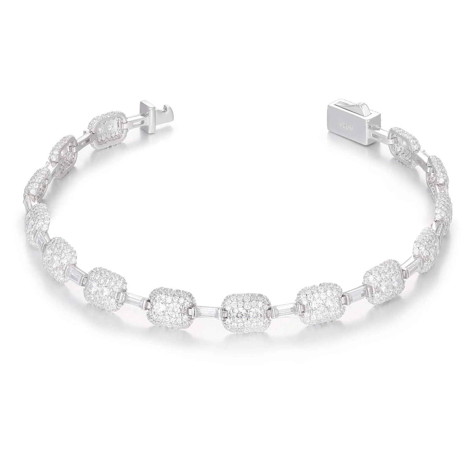 7MM BAGUETTE MOISSANITE MICRO PAVED TENNIS CHAIN BRACELET IN STERLING SILVER - Image 5