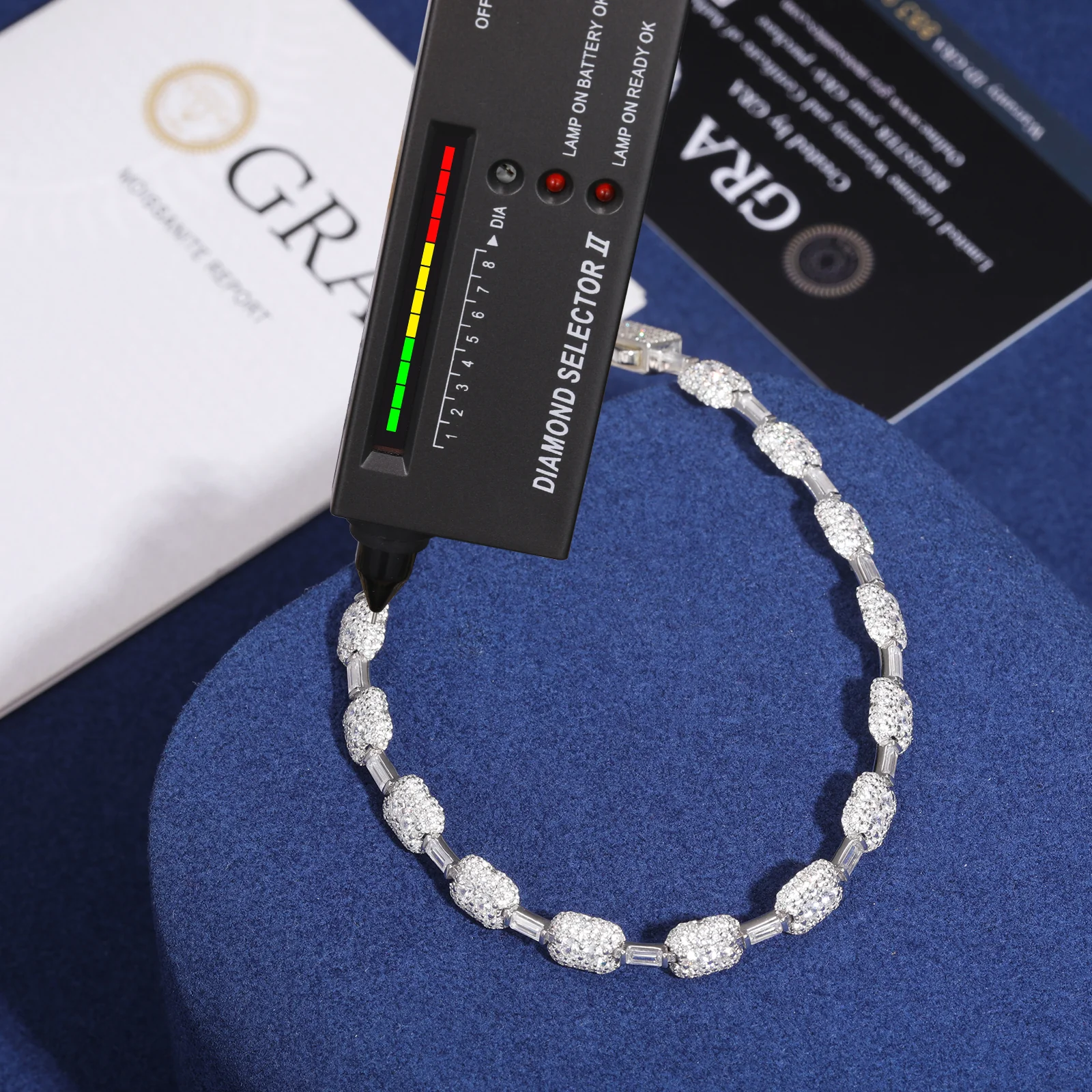 7MM BAGUETTE MOISSANITE MICRO PAVED TENNIS CHAIN BRACELET IN STERLING SILVER - Image 7