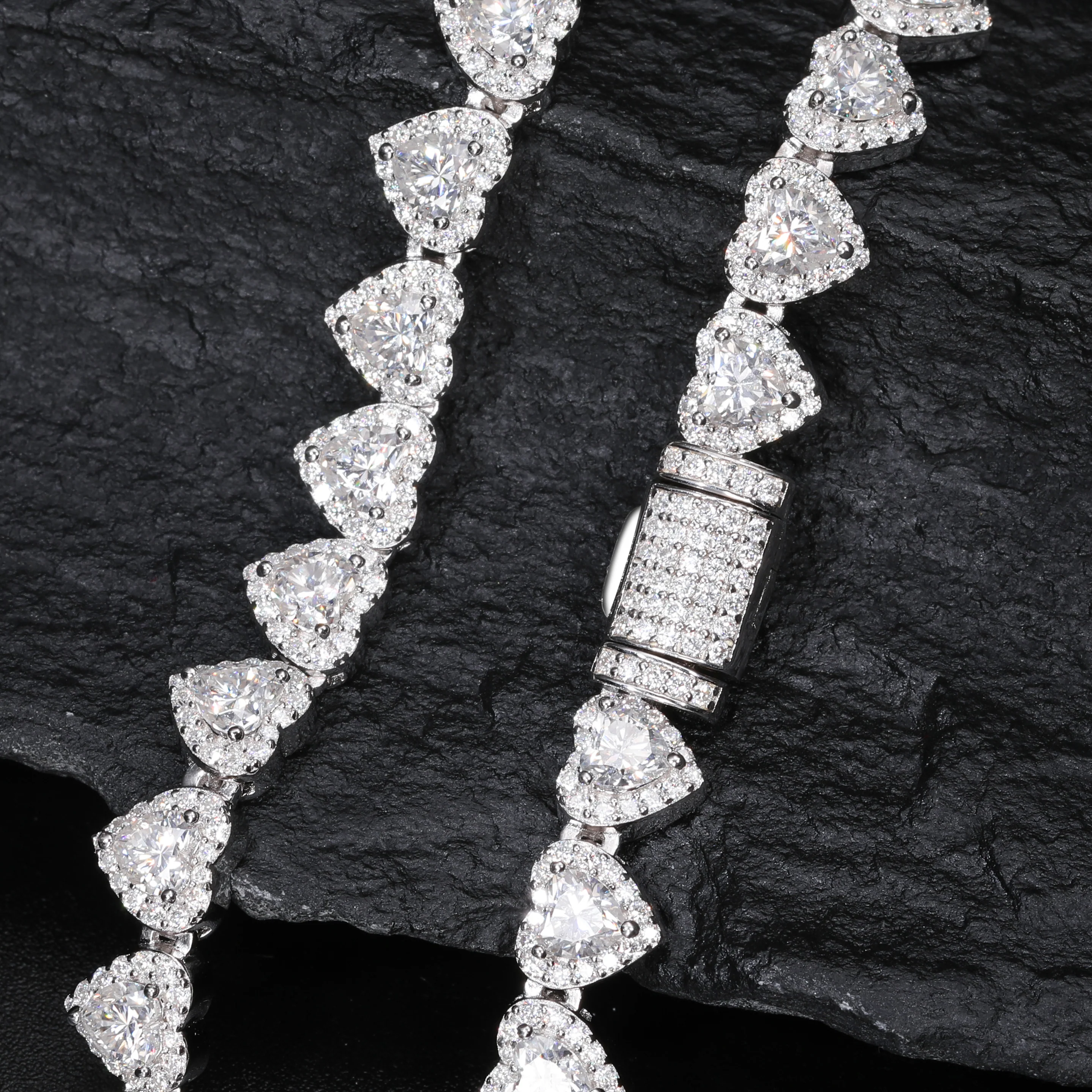 7MM HEART CUT MOISSANITE TENNIS CHAIN NECKLACE/BRACELET IN STERLING SILVER - Image 4