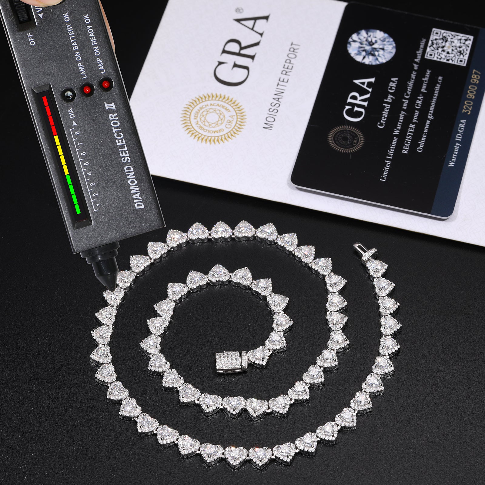 7MM HEART CUT MOISSANITE TENNIS CHAIN NECKLACE/BRACELET IN STERLING SILVER - Image 5