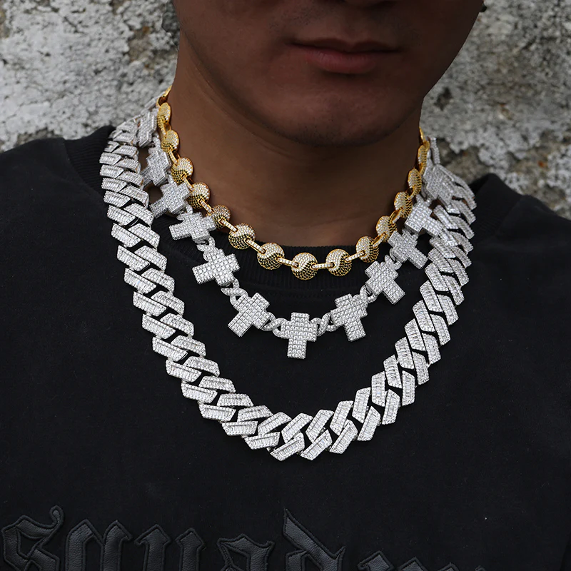 8MM MOISSANITE CROSS INFINITY CUBAN LINK CHAIN NECKLACE/BRACELET IN STERLING SILVER - Image 3