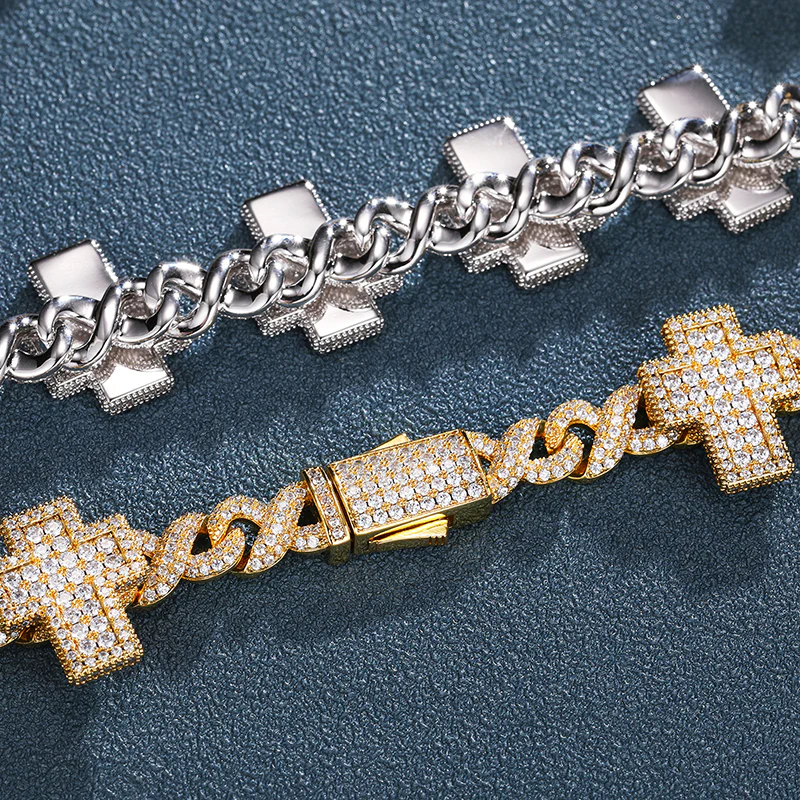 8MM MOISSANITE CROSS INFINITY CUBAN LINK CHAIN NECKLACE/BRACELET IN STERLING SILVER - Image 5