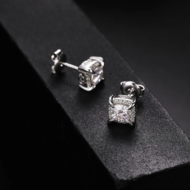 5MM MOISSANITE ENCASED SQUARE STUD EARRINGS IN STERLING SILVER - Image 3