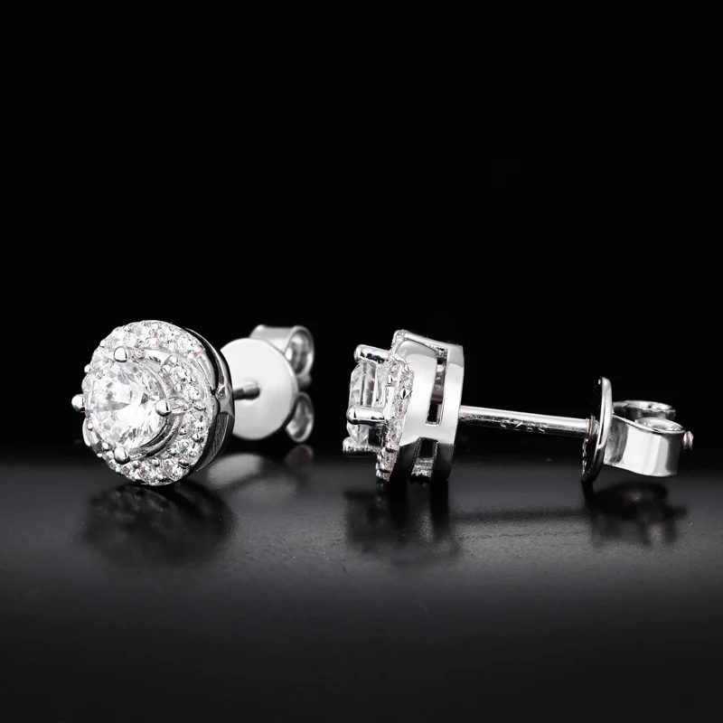 8MM MOISSANITE HALO STUD EARRINGS IN STERLING SILVER - Image 3