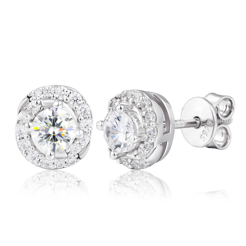 8MM MOISSANITE HALO STUD EARRINGS IN STERLING SILVER - Image 6