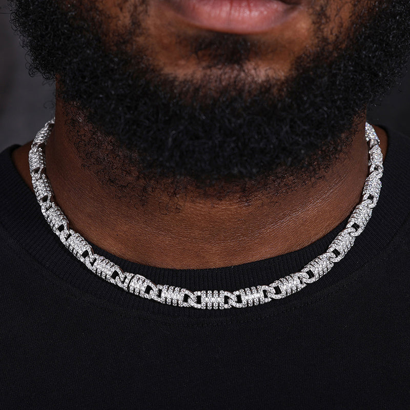 8MM MOISSANITE RAPPER LINK CHAIN NECKLACE IN STERLING SILVER - Image 2