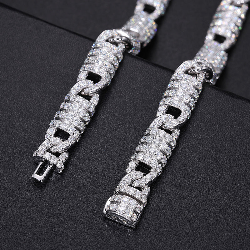 8MM MOISSANITE RAPPER LINK CHAIN NECKLACE IN STERLING SILVER - Image 3