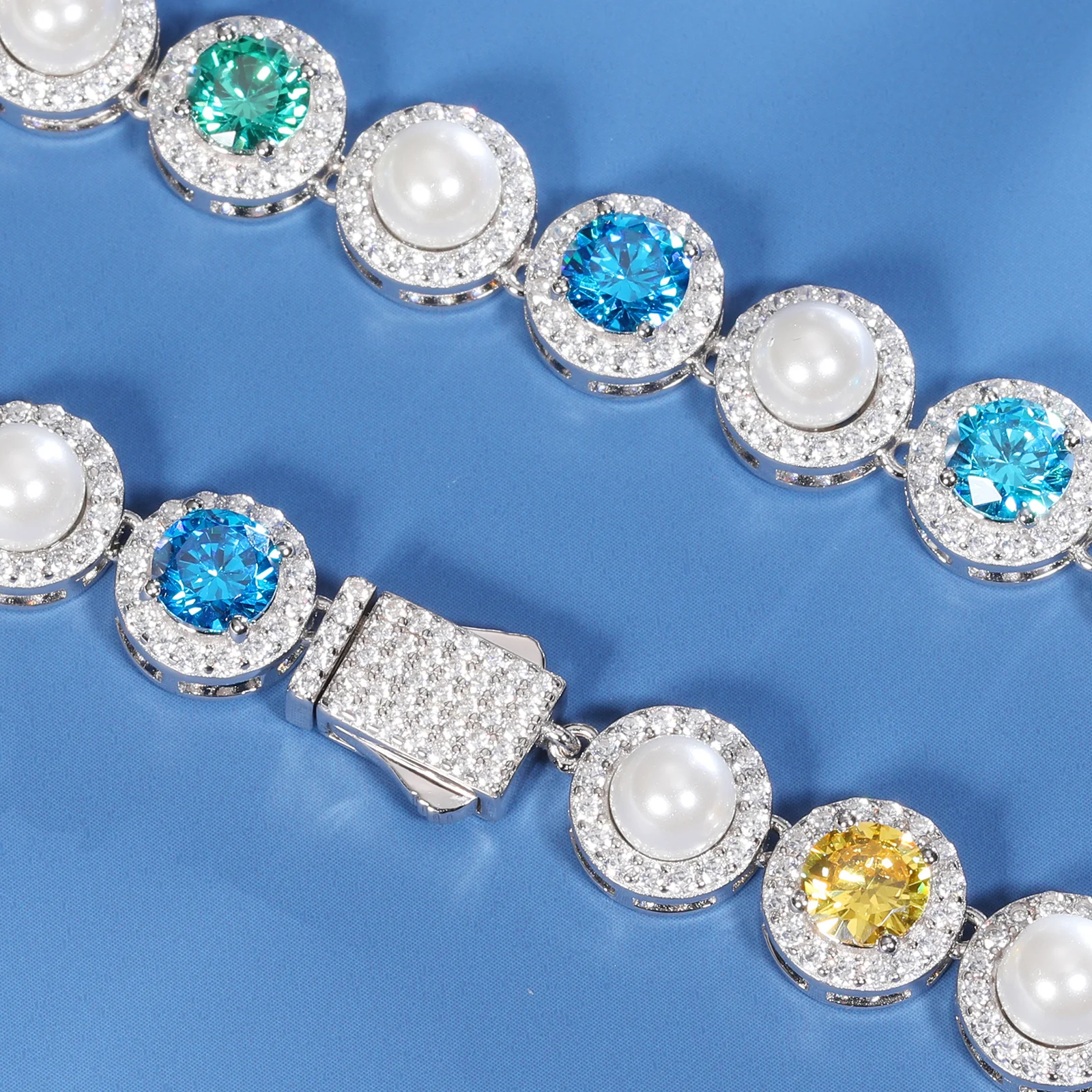 9.5MM COLORED MOISSANITE PEARL TENNIS CHAIN IN STERLING SILVER - Image 4