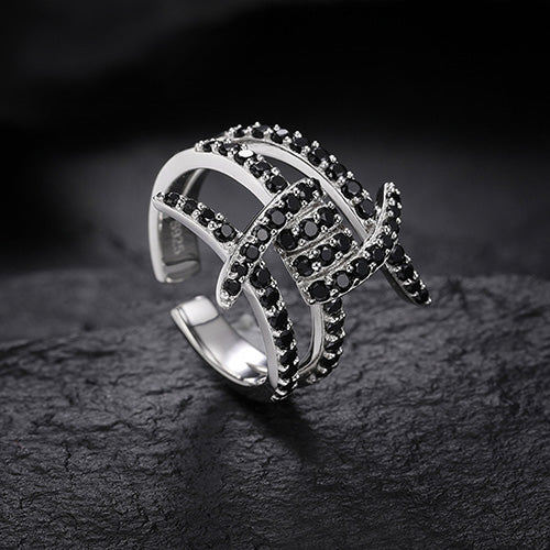 ADJUSTABLE BLACK MOISSANITE ICED OUT RING IN STERLING SILVER - Image 2