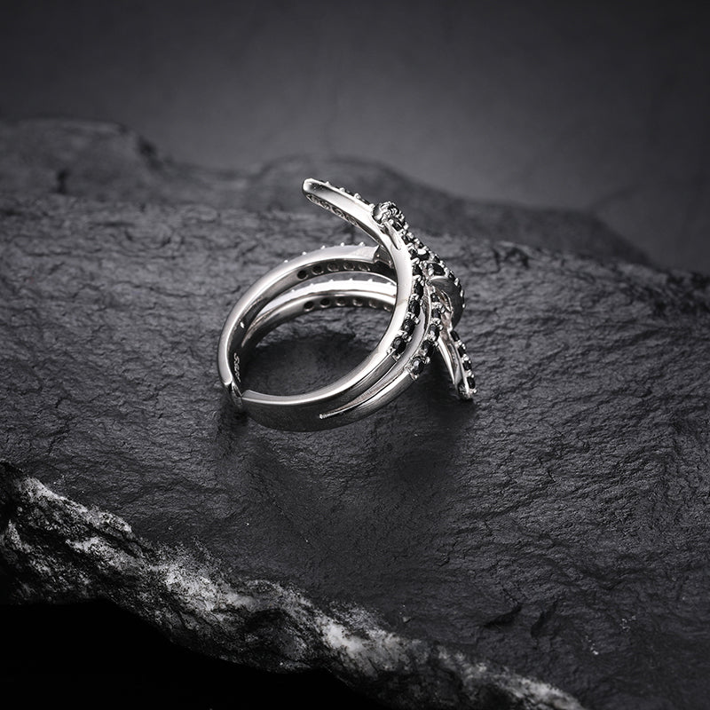 ADJUSTABLE BLACK MOISSANITE ICED OUT RING IN STERLING SILVER - Image 5