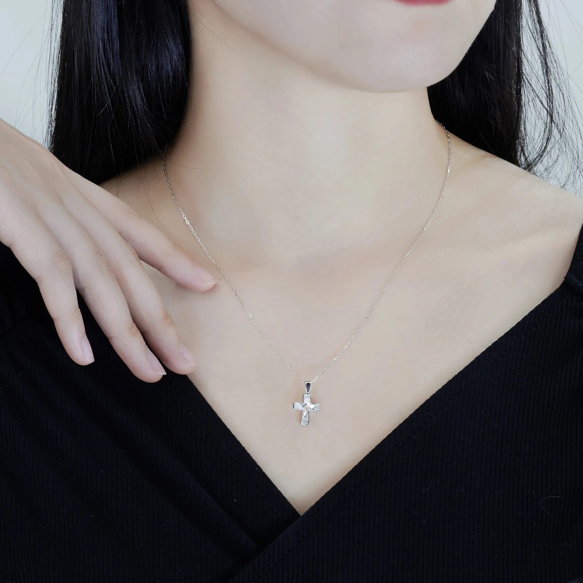 ALL MOISSANITE BEZEL CROSS PENDANT IN STERLING SILVER - Image 3