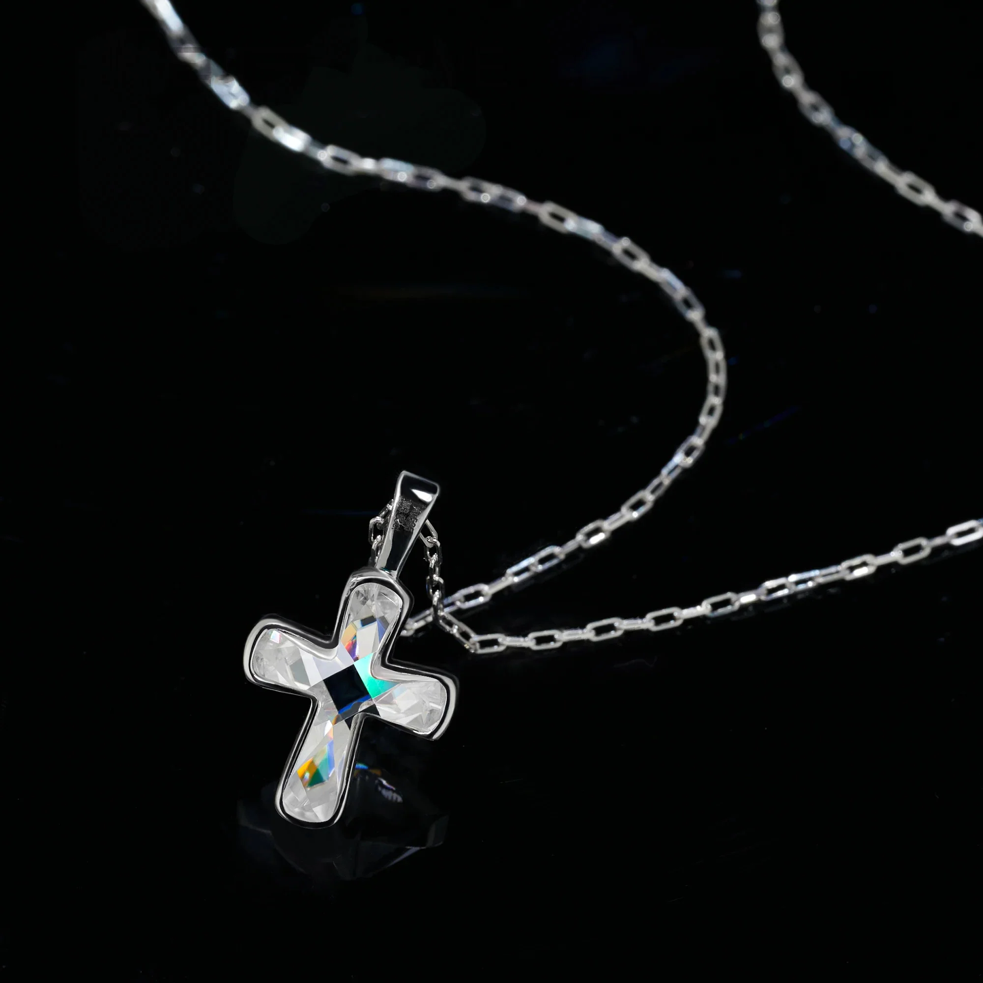 ALL MOISSANITE BEZEL CROSS PENDANT IN STERLING SILVER - Image 5