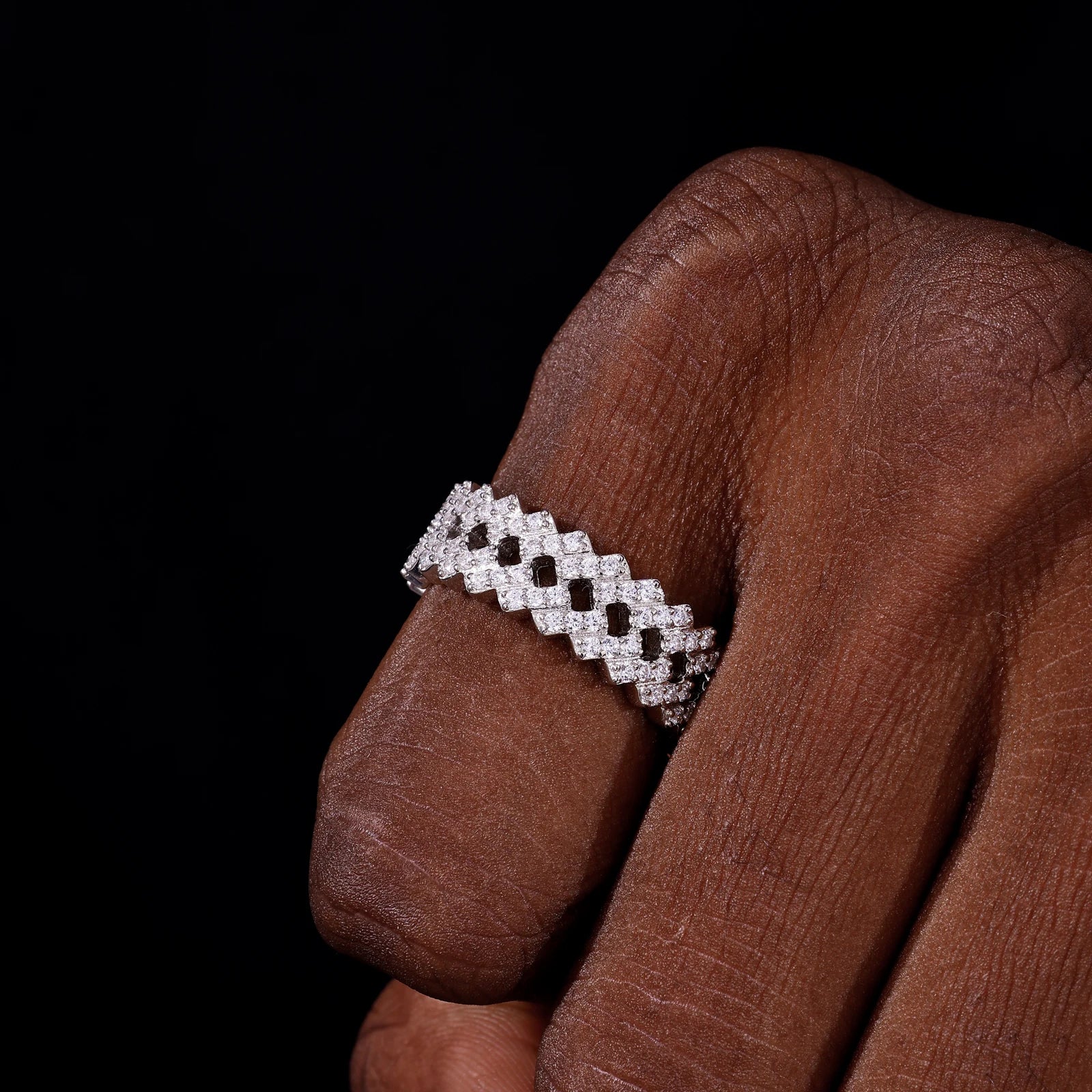 ARCHITECTURAL PAVÉ MOISSANITE ETERNITY RING IN STERLING SILVER - Image 3