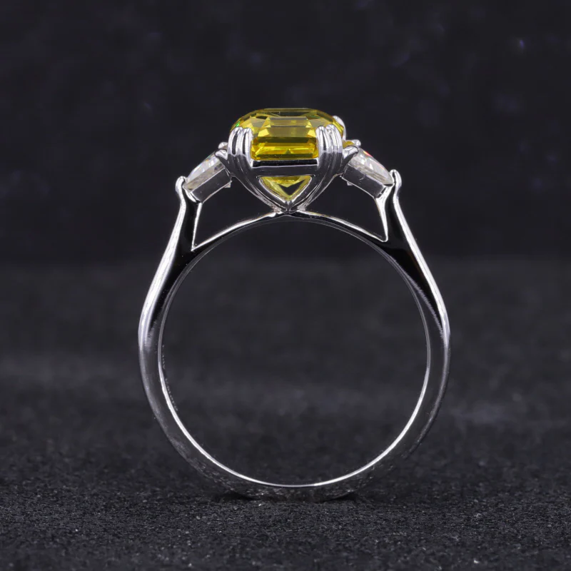 ASSCHER CUT LAB GROWN YELLOW SAPPHIRE RING IN 14K WHITE GOLD - Image 3