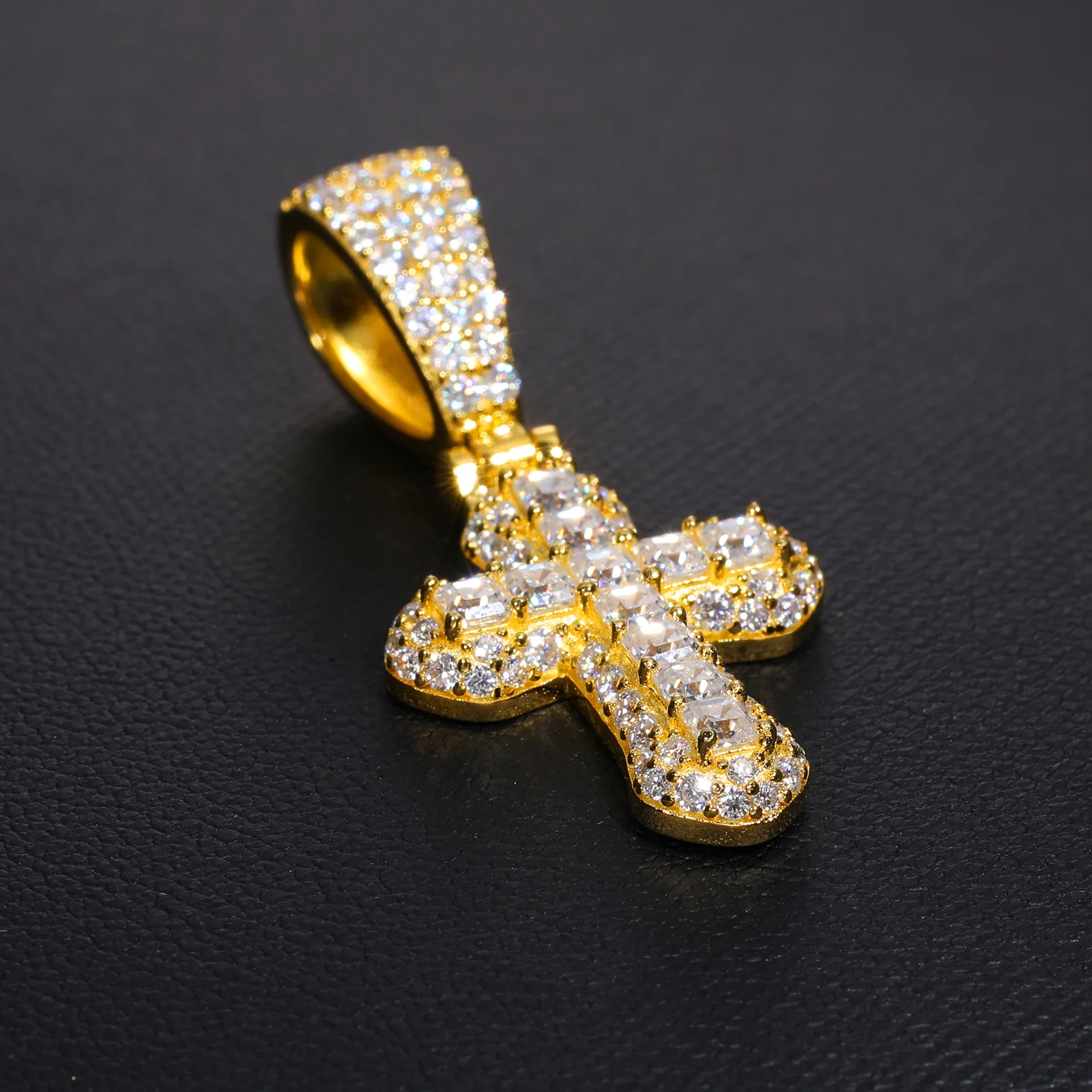 ASSCHER CUT MOISSANITE DIAMOND ICED OUT CROSS PENDANT IN STERLING SILVER - Image 3