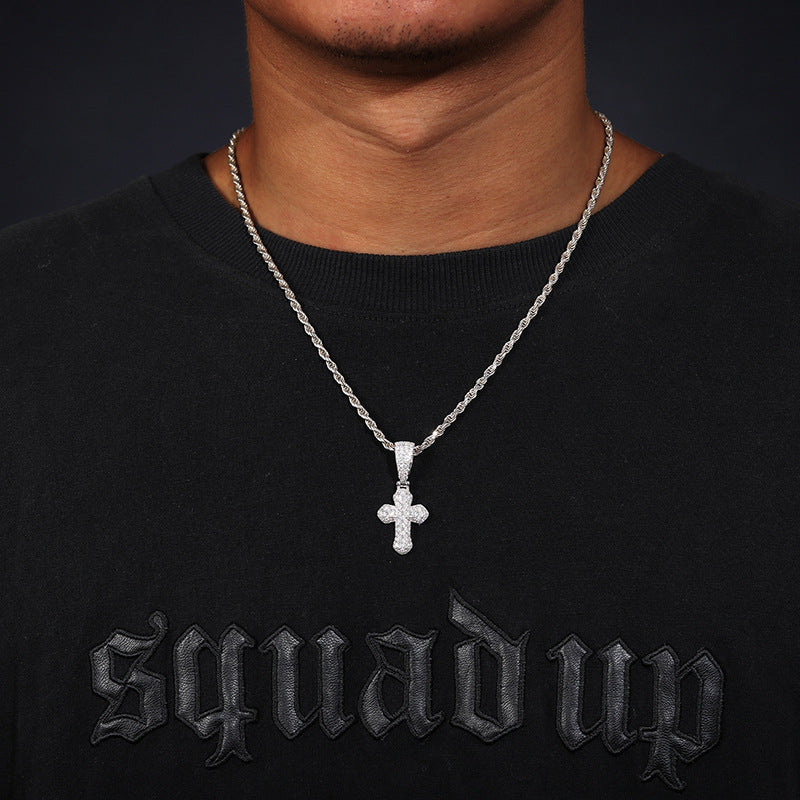 ASSCHER CUT MOISSANITE DIAMOND ICED OUT CROSS PENDANT IN STERLING SILVER - Image 4