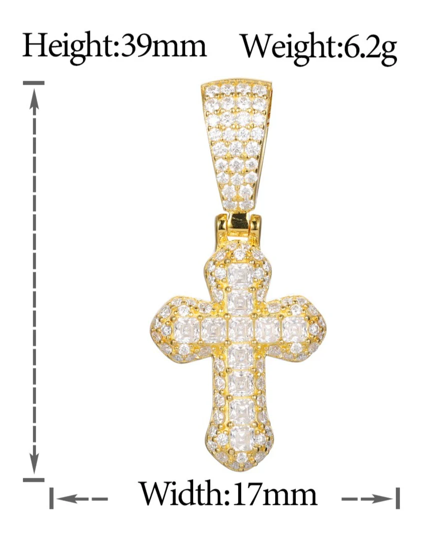 ASSCHER CUT MOISSANITE DIAMOND ICED OUT CROSS PENDANT IN STERLING SILVER - Image 7