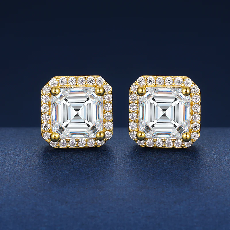 ASSCHER CUT MOISSANITE DIAMOND SQUARE STUD EARRINGS IN STERLING SILVER - Image 2