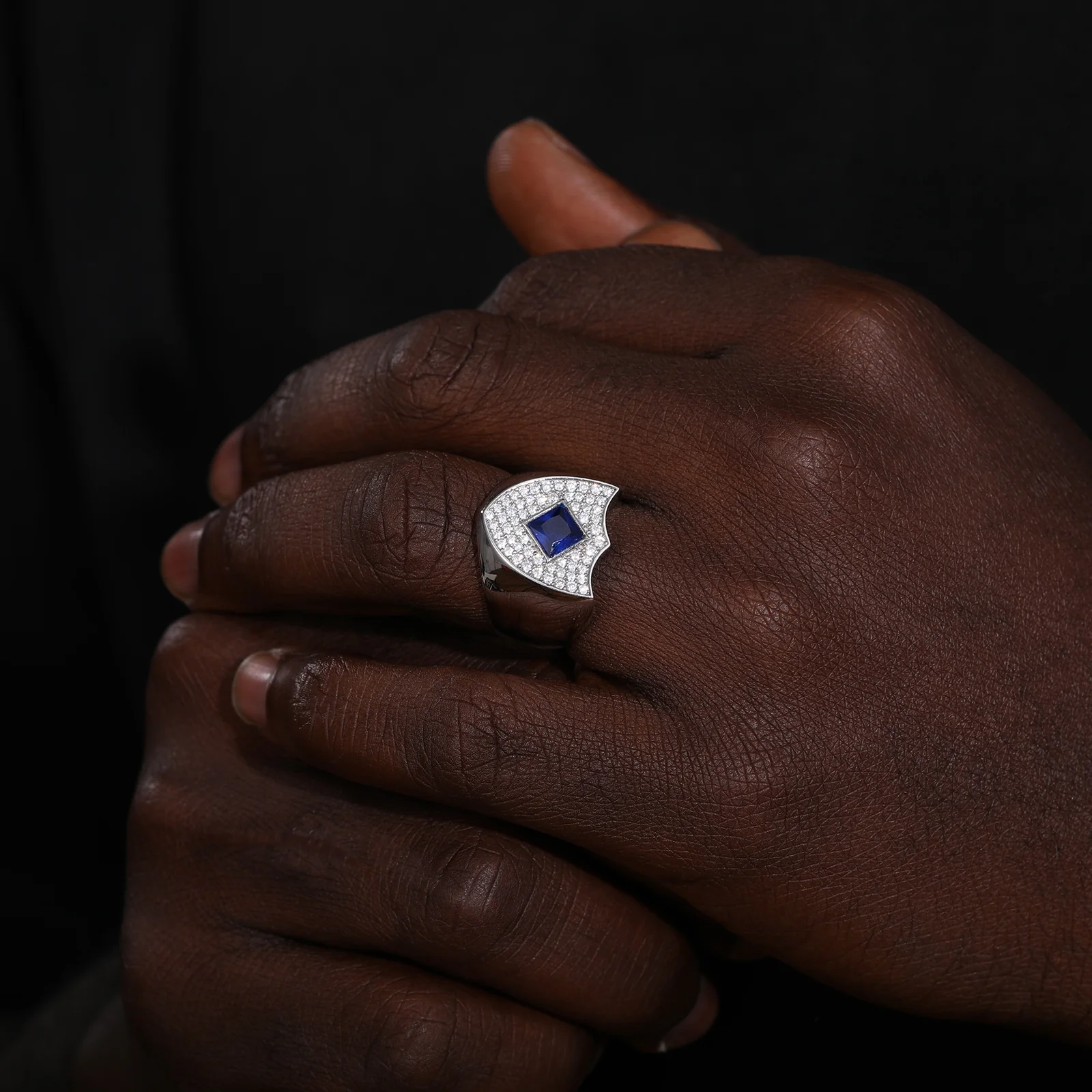 ASSCHER CUT MOISSANITE GUARD SHIELD SIGNET RING IN STERLING SILVER - Image 4