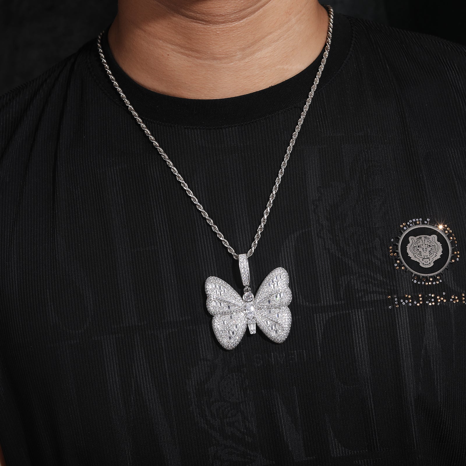 BAGUETTE CUT BUTTERFLY MOISSANITE DIAMOND PENDANT IN STERLING SILVER - Image 3