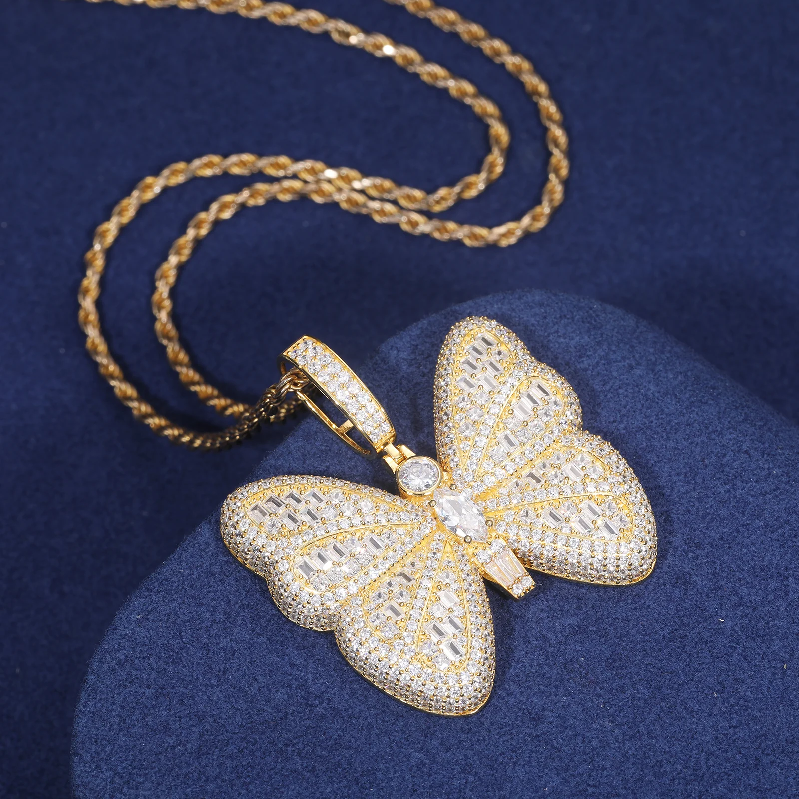 BAGUETTE CUT BUTTERFLY MOISSANITE DIAMOND PENDANT IN STERLING SILVER - Image 4