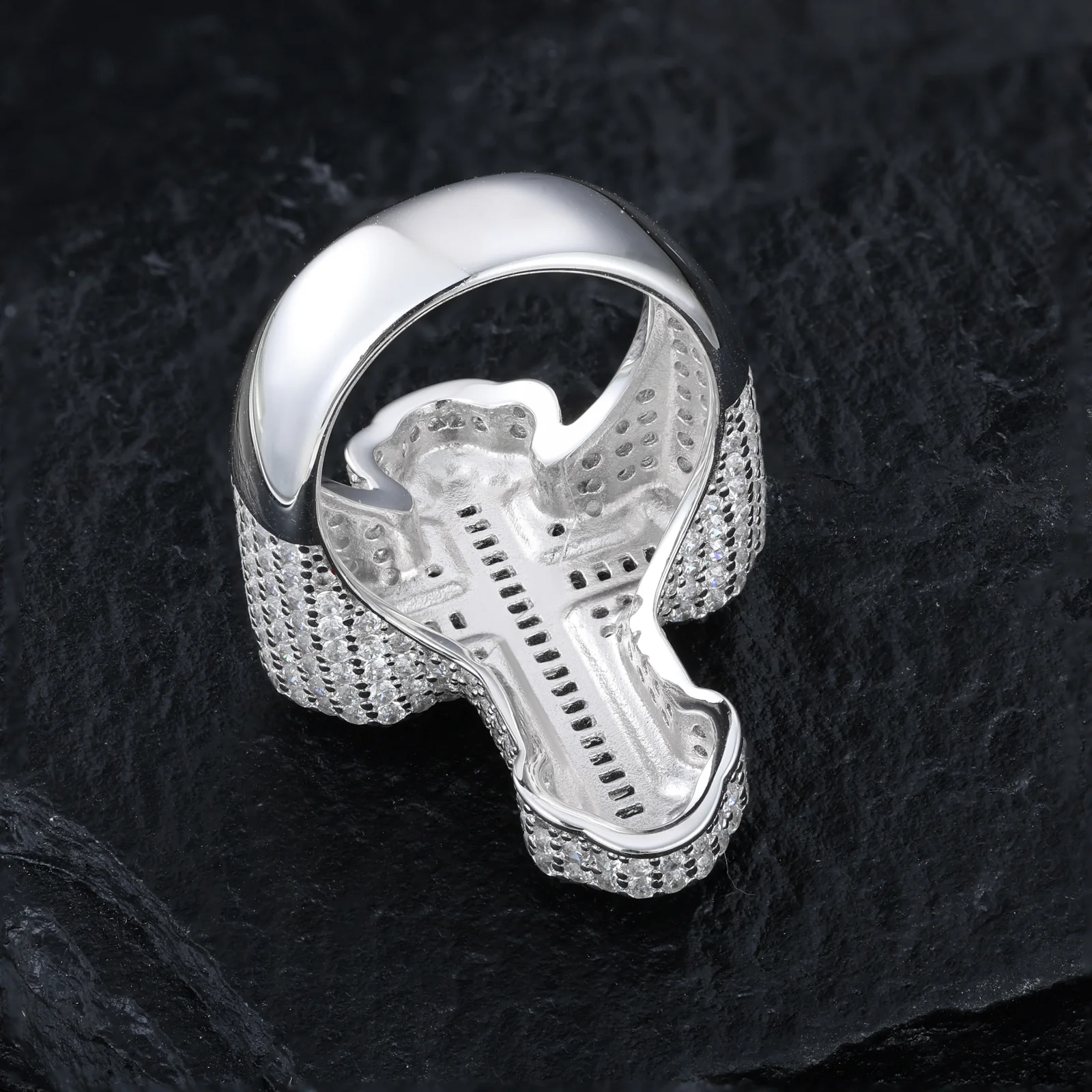 BAGUETTE CUT MOISSANITE DIAMOND IRIS CROSS RING IN STERLING SILVER - Image 4
