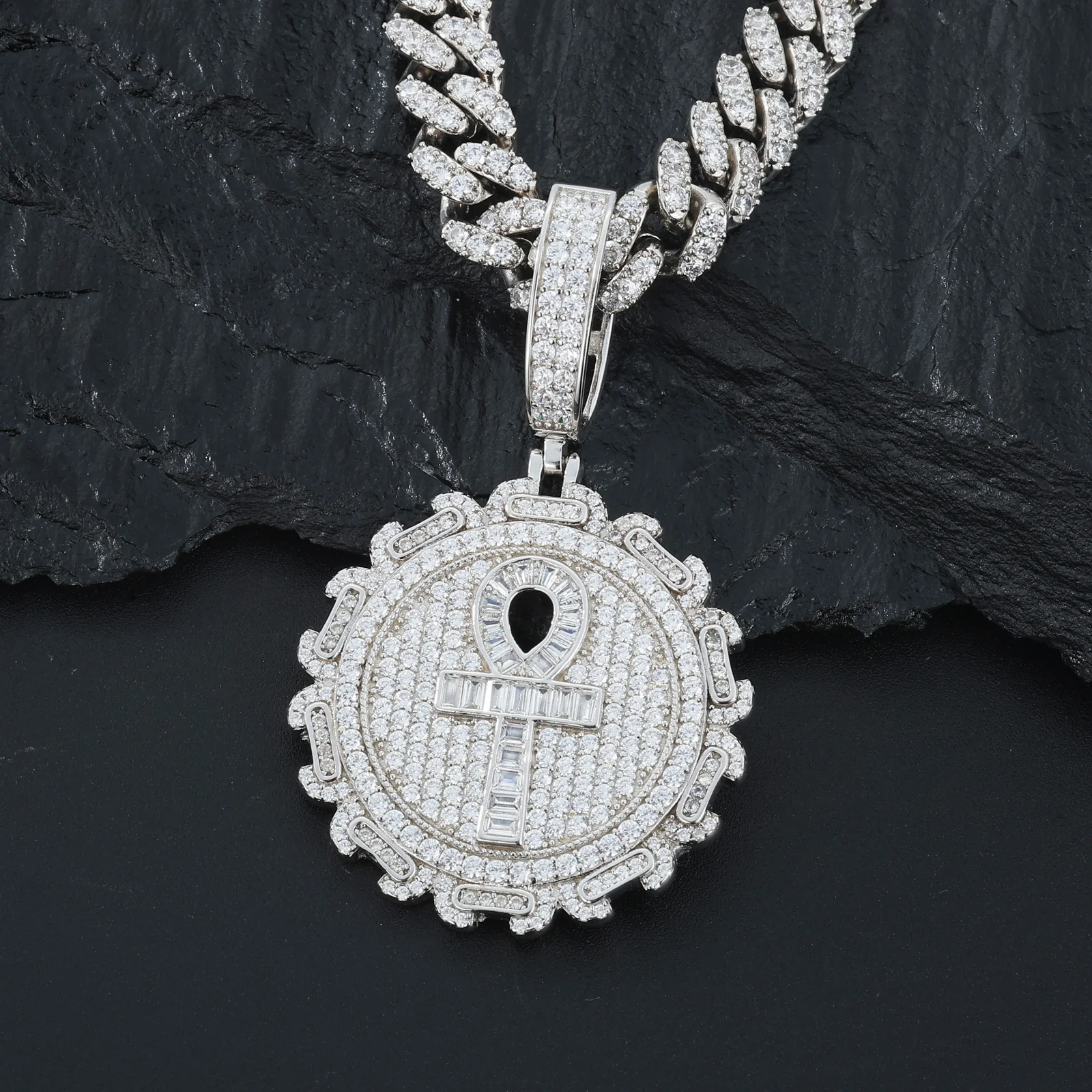 BAGUETTE MOISSANITE ANKH CROSS PENDANT - Image 2