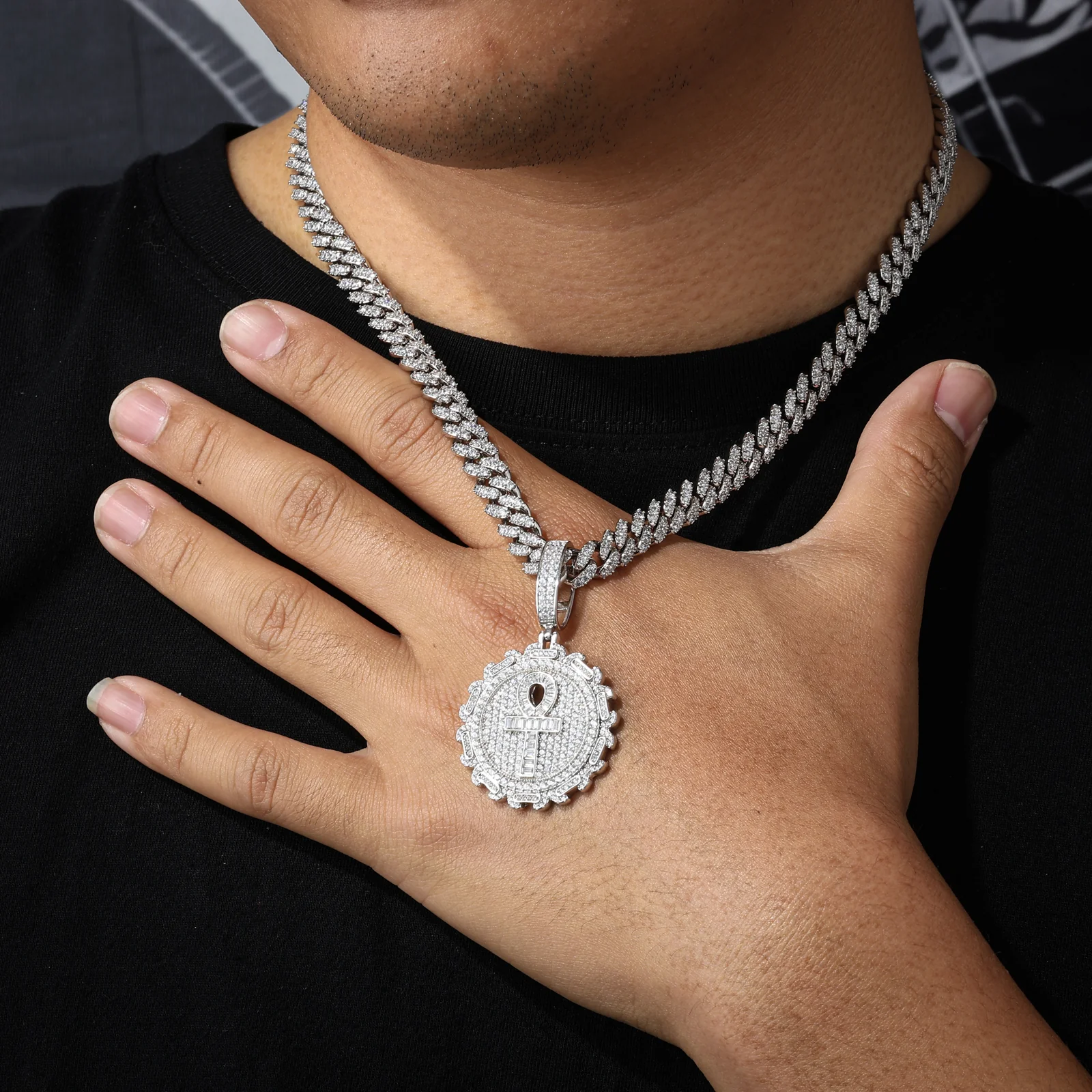BAGUETTE MOISSANITE ANKH CROSS PENDANT - Image 3