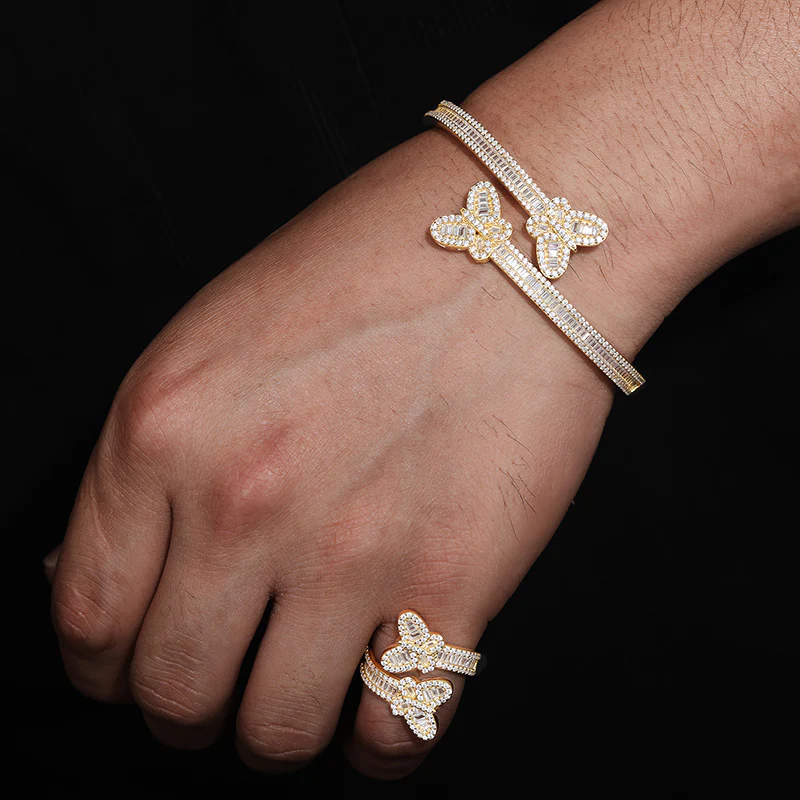 BAGUETTE MOISSANITE BUTTERFLY BANGLE BRACELET IN STERLING SILVER - Image 2
