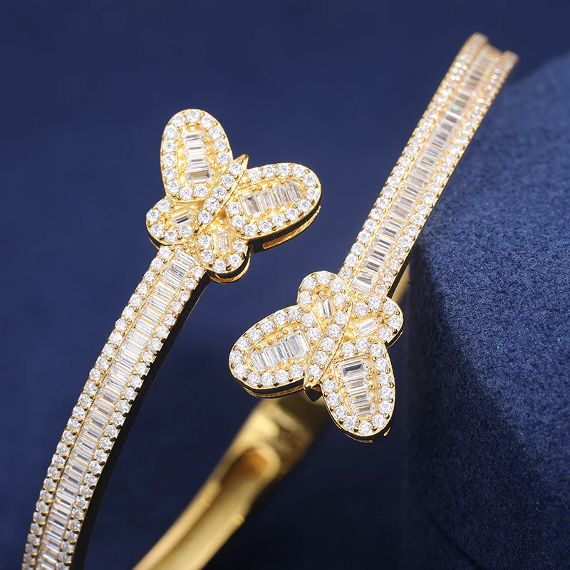 BAGUETTE MOISSANITE BUTTERFLY BANGLE BRACELET IN STERLING SILVER - Image 3
