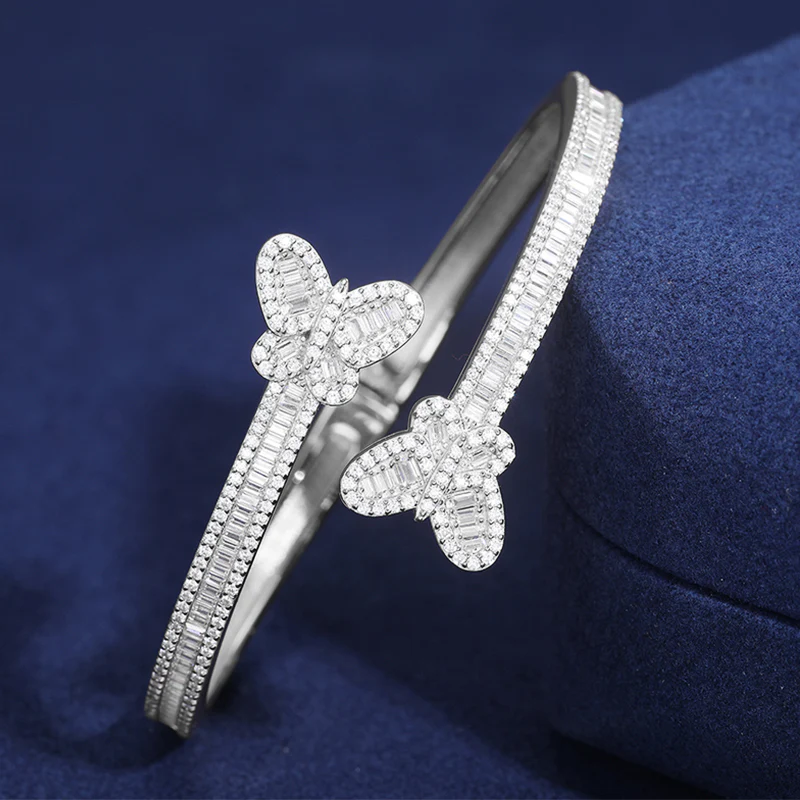 BAGUETTE MOISSANITE BUTTERFLY BANGLE BRACELET IN STERLING SILVER - Image 4